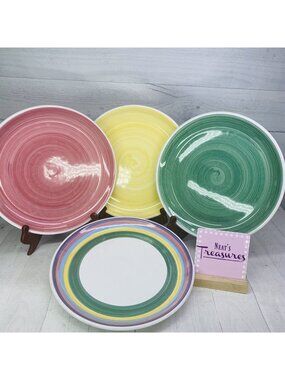 Caleca Pottery SOLID BRUSH & MEADOW Color Hand Painted Italy Dinner Plate Set  4